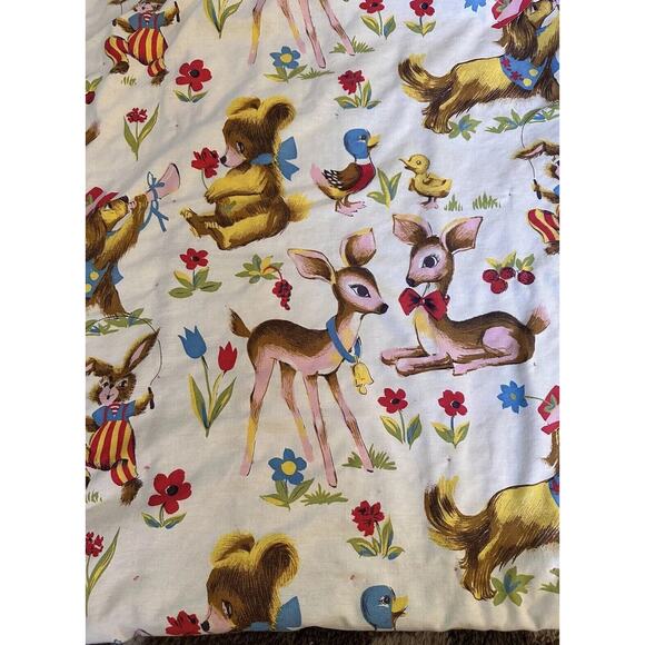 1940-1980 Screen Print QUILT CRIB Hand Made Toddler BLANKET /THROW DEER BEAR DOG - Picture 6 of 9